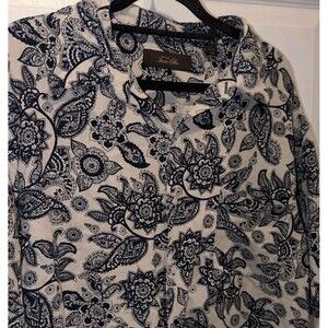 Tasso Elba Men's XL Silk & Linen Blue Paisley Button Up Shirt With Pocket
